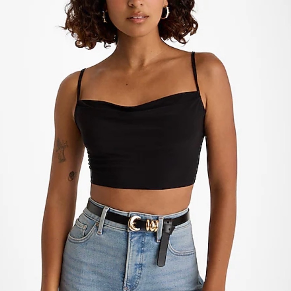 Express Women's Cropped Cami Size XL Black Cowl Neck Made in USA NWT $44